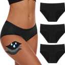 YESWEL Period Underwear For Women, Leak-Proof Hipster, Brief, Heavy Flow, 3 Pack (Black, XS)