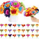 Ctosree 24 Pcs Mexican Artificial Rainbow Crepe Paper Flowers Bunch with Stems Mexican Fiesta Assorted Paper Flowers Fiesta Centerpieces for Birthday Party Cinco De Mayo Party Decor (Bright)