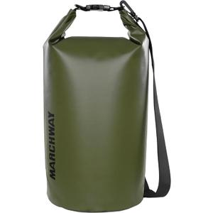 MARCHWAY Floating Waterproof Dry Bag Backpack 5L/ 10L/ 20L/ 30L/ 40L, Roll Top Sack Keeps Gear Dry for Kayaking, Rafting, Boating, Swimming, Camping, Hiking, Beach, Fishing (Army Green, 5L)