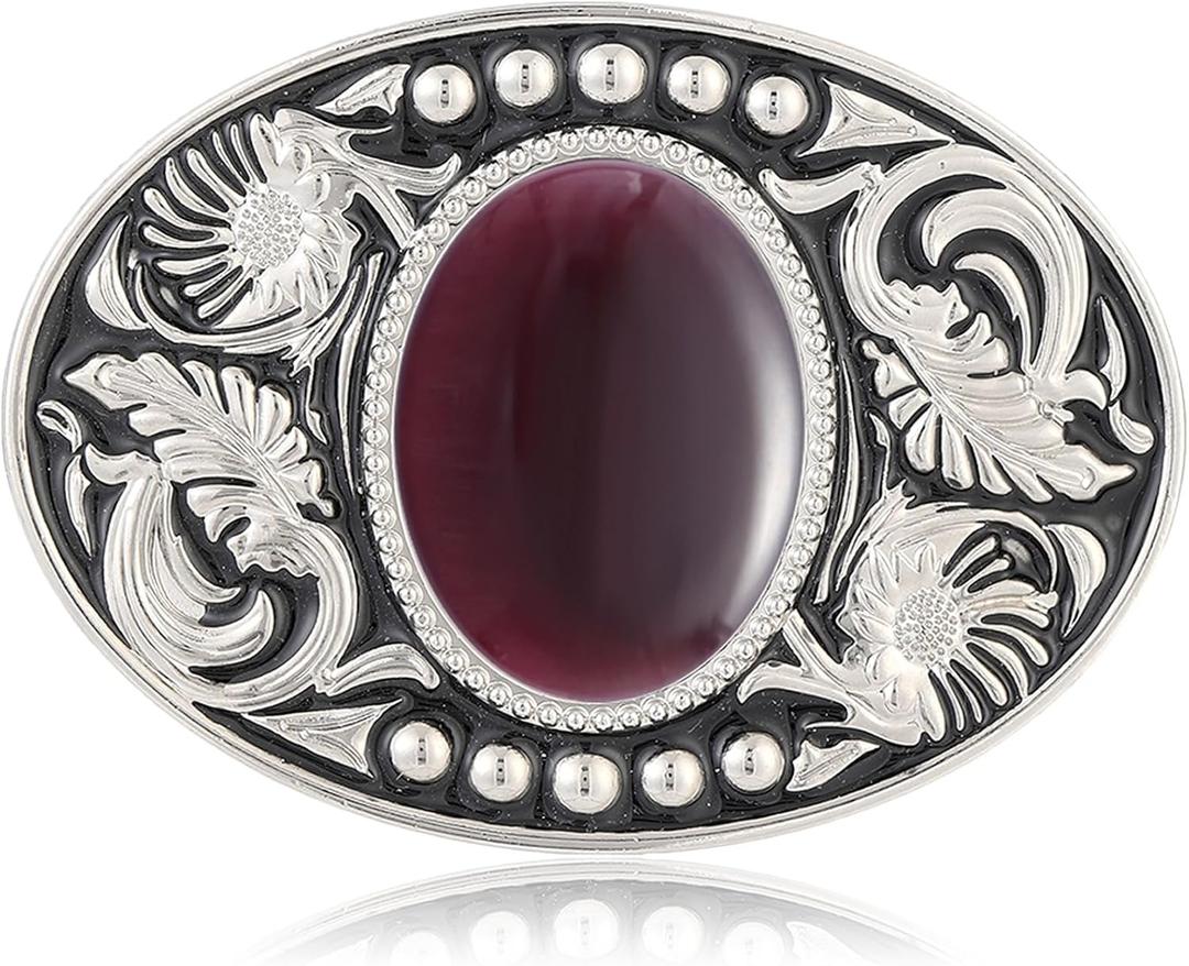 Western Belt Buckle Longhorn Eagle Rooster Cowboy Rodeo Belt Buckles Cowboy Accessories for Men Women (2# Opal)