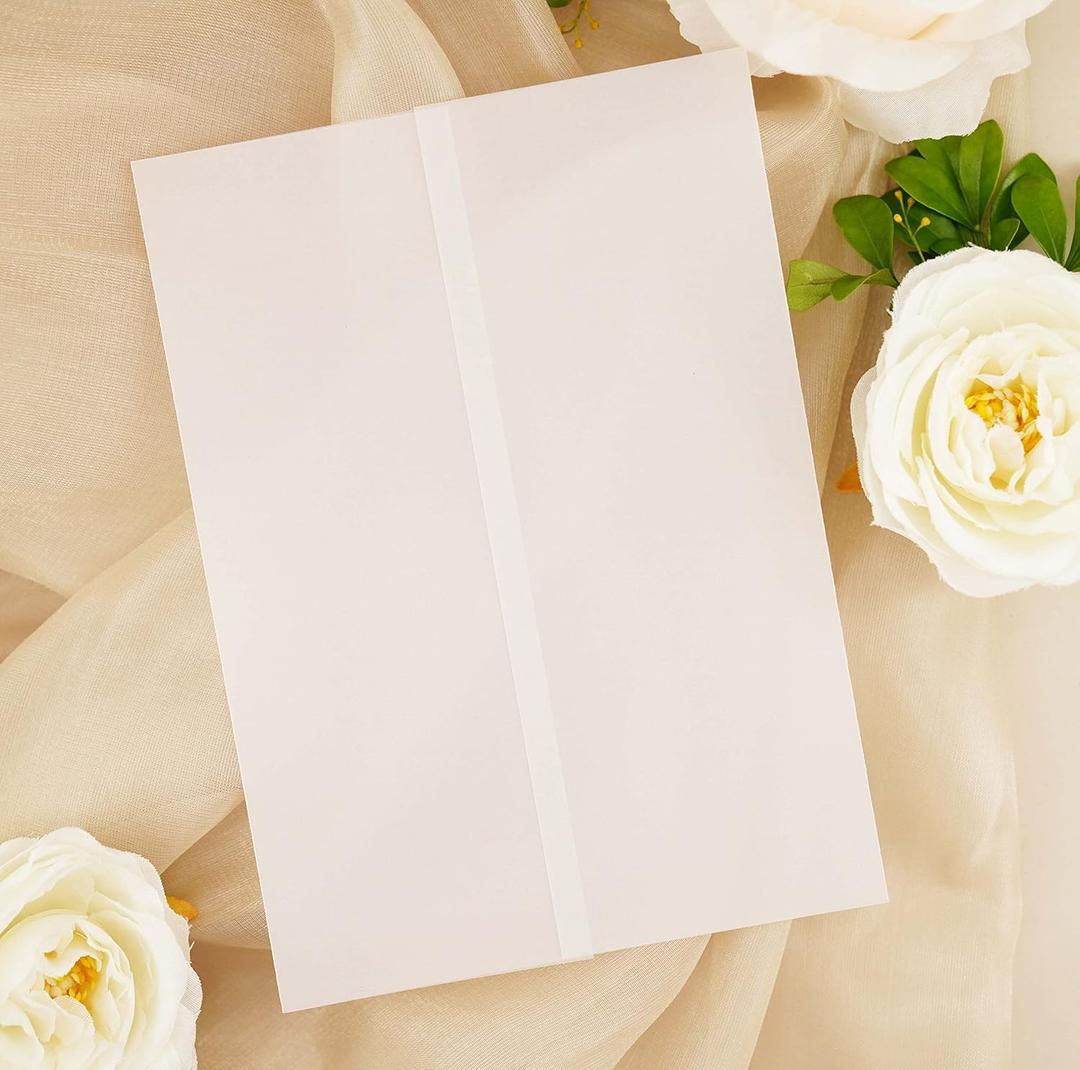 Puremigo 120 Pack Luxury Pre-Folded Vellum Jackets for 5x7 Invitations - Vellum Paper 5x7 Jackets - 115GSM Wedding Invitations Wraps - Transparent