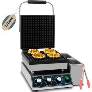 Hehinton Commercial Waffle Maker, 110V 2300W Belgian Waffle Maker with Oil Grooves and Drip Tray, Heavy Duty Stainless Steel Body, Nonstick Waffle Iron Perfect for Home Kitchen Restaurant
