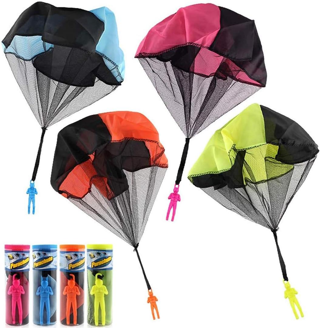 2 x 4PCS Free Throwing Parachute, Outdoor Toss It Up Flying Toys for Kids, No Assemble or Batteries Required