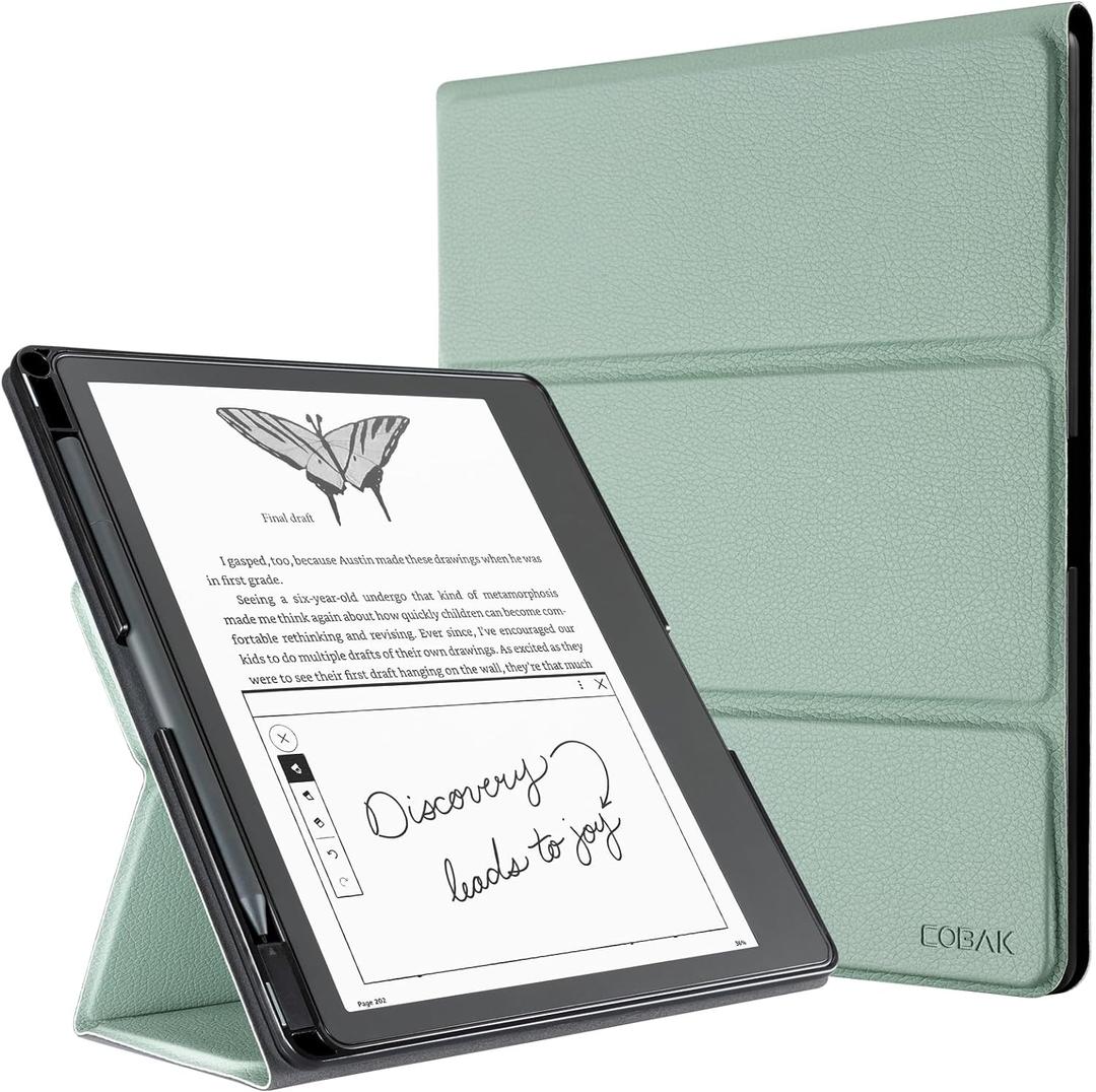 CoBak Stand Case for Kindle Scribe - Premium Folio Leather Cover with Pen Holder, Auto Sleep/Wake - Compatible with 10.2 Inch Kindle Scribe (2022/2024 Release) | Premium, Leather Cover, with Pen Holder, Auto Sleep/Wake, 2022/2024 Release (*Sage Green)