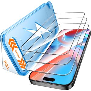 Mkeke for iPhone 15 Pro Screen Protector 3 Pack, [9H+ Hardness] [Military-Grade Drop Protection] [Sensitive Touch] [Easy Installation] [HD Clear] Full Edge Coverage Tempered Glass
