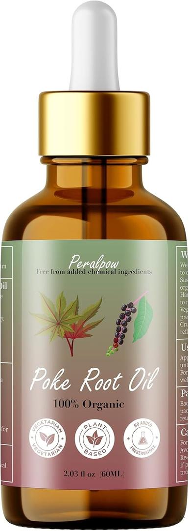 Organic Poke Root Castor Oil, Supports Cysts, Boils, Fibroids, Swollen Lymph Nodes, Breast & Joint Health - Organic Lymphatic Aid - Natural Deep Tissue Relief - 2.03 oz (60 ml)