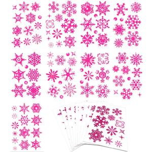 9 Sheets Glitter Pink Snowflake Window Clings Decals Christmas Glass Static Stickers for Wedding Xmas Party Winter Decoration