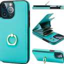 Folosu Compatible with iPhone 13 Pro Max Case Wallet with Card Holder, 360°Rotation Finger Ring Holder Kickstand, RFID Blocking PU Leather Protective Double Buttons Shockproof Cover 6.7'' Mint Green