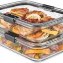 Rubbermaid Brilliance Glass Food Storage Containers, 8 Cup, Set of 2, BPA-Free, Leak-Proof, Clear