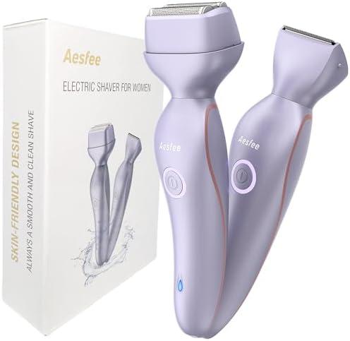 Bikini Trimmer Shavers for Women Face Full Body, 2-in-1 Electric Razor for Womens Legs Arms Underarm Pubic Hair, Dual Head Lady Trimmers Smooth and Close, IPX7 Waterproof Wet/Dry, USB-C Rechargeable