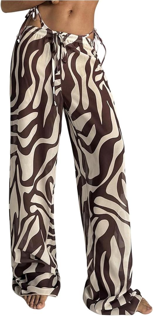 SHENHE Women's Zebra Print Swimsuit Cover Up Pants Wide Leg Baggy Beach Bathing Suit Coverups, Small 