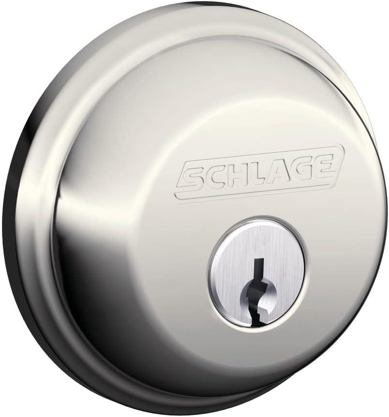 SCHLAGE Single Cylinder Deadbolt, Polished Nickel (B60 N 618)