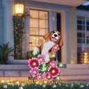 WONDER GARDEN Decorative Garden Stakes - Lighted Dog and Flower Yard Sign Stakes Spring Signs for Outdoor, Porch, Yard,Flower Bed Decor (Battery Operated) (pink)