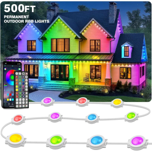LITSOUL 500FT Permanent Outdoor Lights for House Waterproof, Smart RGB Eave LED Lighting with 16 Million Colors, IP67 Outdoor Strip Lights for Christmas Halloween Holiday Daily Decorations(500FT)