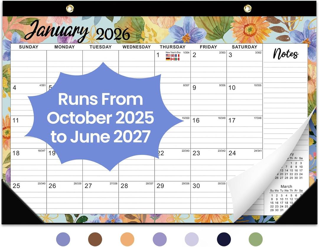 Desk Calendar 2026-2027, 21-Month Calendar Runs Unitl June 2027, Large 17" x 12" Monthly Desktop & Wall Calendar for Home & Office - Botanic Whimsy