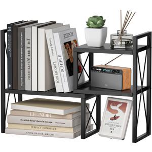 Desktop Shelf Organizer,Small Bookshelf for Office,Wood Desk Top Shelves, Office Organization and Storage (Black)