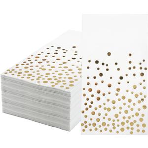 Pack of 120 Gold Foil Guest Napkins White and Golden Polka Dots Disposable Hand Towels Metallic Dinner Paper Napkins for Wedding Baby Bridal Shower Bathroom Party Supplies