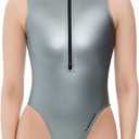 Women's Competitive Swimwear High Neck Matte Coating Sexy High Legs Wetlook Front Zipper
(Large)