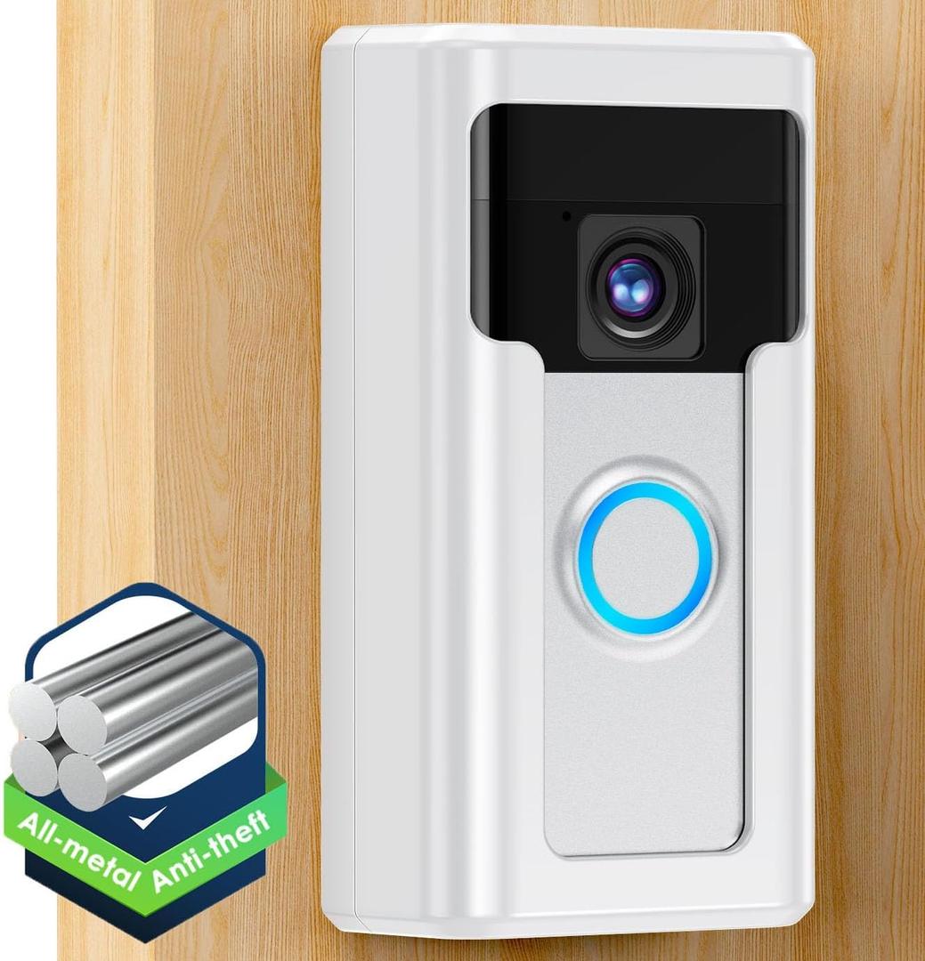 Liwin All-Metal Adhesive Video Doorbell Mount Compatible with Ring/Blink Wireless Video Doorbell, No-Drill Mounting Bracket Wedge Adapter Holder Accessories for Home Rentals, White