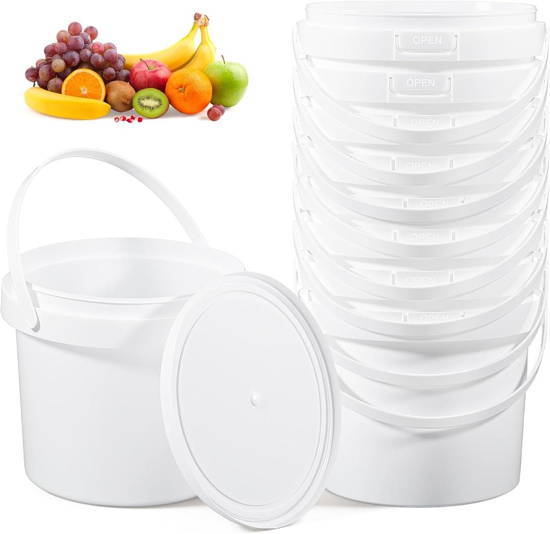 10 Pack 1.5 Quart/48oz White Plastic Bucket with Lid and Handle, Food Storage Bucket,Empty Paint Can Quart Plastic Paint Containers for Paint Water Art Crafts Projects