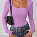 ZESICA Women's Long Sleeve Shirts 2026 Spring Fashion Square Neck Slim Fit Basic Going Out Tops Trendy Outfits (L)