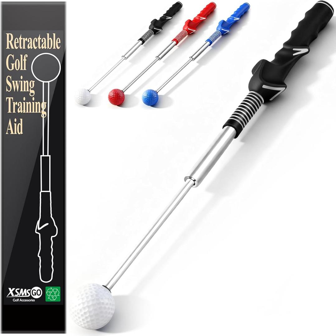 Retractable Golf Swing Training Aid  Golf Swing Trainer with Ergonomic Grip & Audible Feedback | Golf Swing Corrector for Tempo, Balance & Accuracy | Indoor & Outdoor Golf Practice Tool (Black)