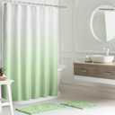 Creative Home Ideas Bathroom Sets with Shower Curtain and Rugs| Shower Curtain Sets with Rugs Includes Shower Curtain, Liner Set, 2 Chenille Bathmats and 12 Hooks | 70" x 72"| Sage Green/White