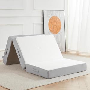 Lazyzizi Folding Mattress, 6 Inch Memory Foam Tri-fold Mattress with Breathable & Washable Bamboo Fiber Fabric Cover, Foldable Floor Guest Bed for Camping, Road Trip, Twin