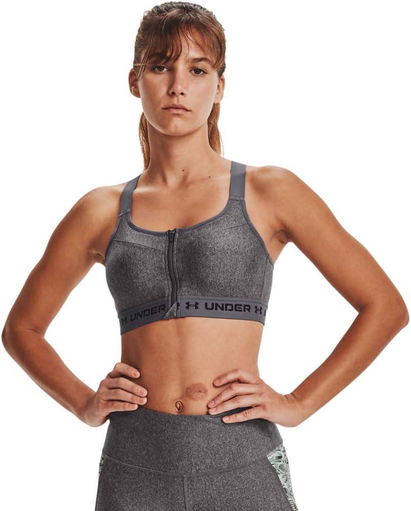 Under Armour Women's High Crossback Heather Zip Bra (36C, Charcoal Light Heather (019)/Black)