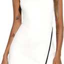 Fisoew Women's Workout Tennis Dress with Built-in Bra & Shorts Pockets Sleeveless Crewneck Golf Athletic Mini Dresses (Large, White)