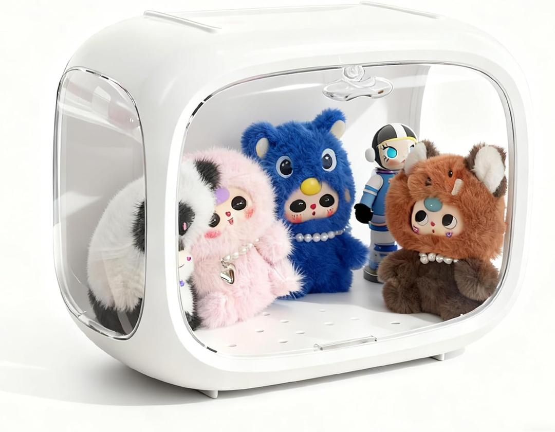 Display case for Plush Doll, Upgrade Large-Sized Display Box for 6.7in Dolls Clear Acrylic Display Box with Door Dust and Moisture Proof Suitable for Lego Collectibles Action Figures Pop Mart (Big White)