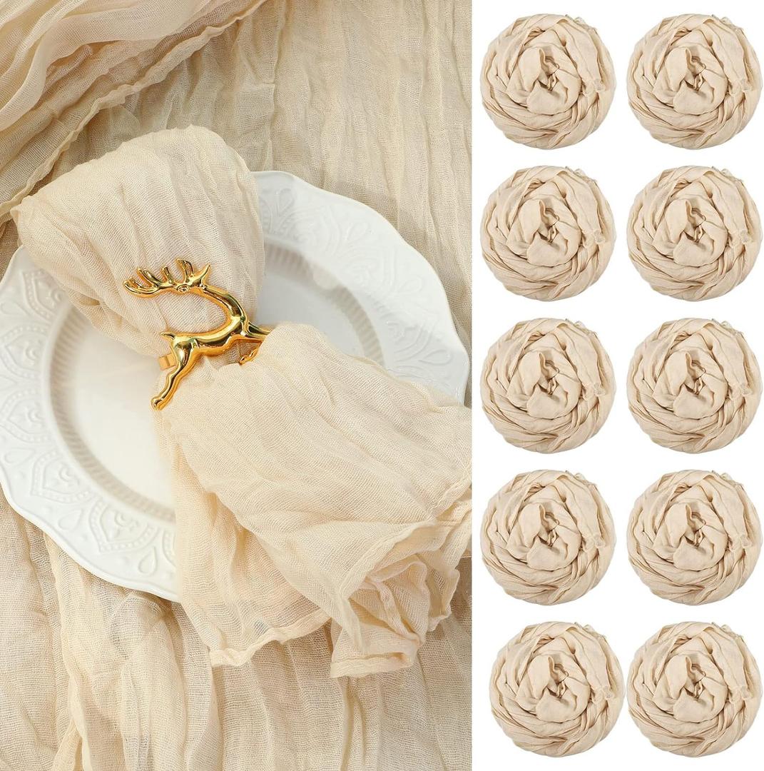 Mixweer 100 Pieces Gauze Cheesecloth Napkins 19.7 x 19.7 Inch with Wrinkled Decorative for Home Wedding Rustic Table Decoration(Beige)
