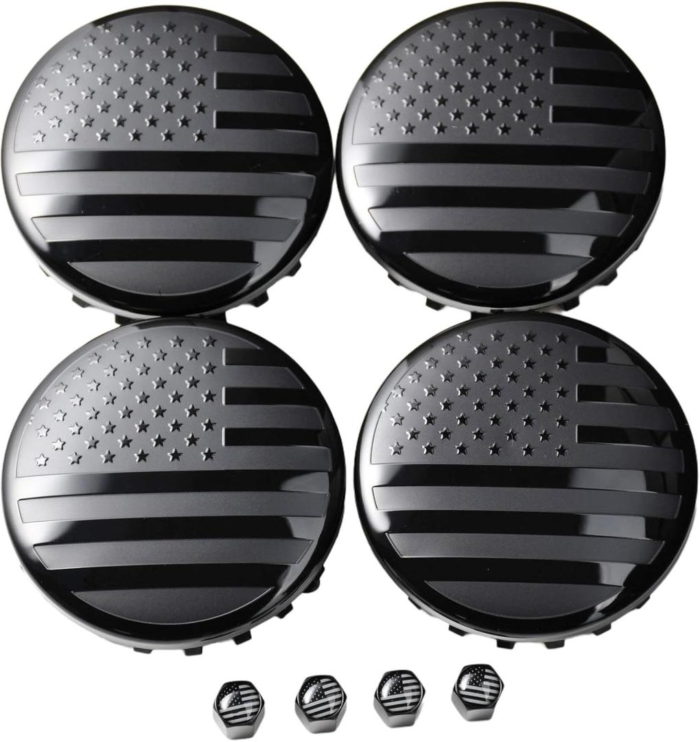 (Set of 4) for Chevrolet 3 1/4 inches=83mm Blackout American USA Flag Wheel Center Caps Covers HubCap fit Most 18"&20"&22" Rims for Suburban Silverado Tahoe & GMC Sierra Yukon Denali 22837060 9596403