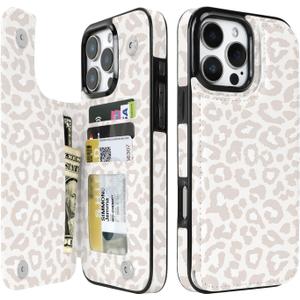 uCOLOR for iPhone 16 Pro Max Wallet Case with Card Holder PU Leather RFID Blocking Design iPhone 16 Pro Max flip case for Women Men Magnetic Clasp Kickstand Design 6.9 inch (Beige Leopard)