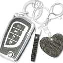 Key Fob Cover with Diamond Keychain Car Key Shell Compatible with Toyota Avalon Camry Corolla Fortuner Highlander Levin Rav4 Sequoia Sienna Tacoma Tundra Yaris (4 Buttons-Black Heart)