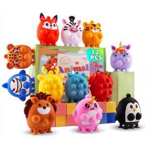 12 PCS Party Favors for Kids, Silicone Animal Pop Fidget Toys with Suction, Birthday Gifts for Boy Girls, Treasure Box Toys, Goodie Bag Stuffers, Prizes for Kids, Pinata Stuffers