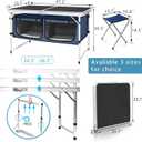 Folding Camping Table with Storage Compartment Aluminum Lightweight Camp Kitchen Table Height Adjustable Indoor/Outdoor Table Perfect for Tailgating, Backyards, BBQ, Picnic (Black-Wide W/Stool), 24D x 47W x 28H in