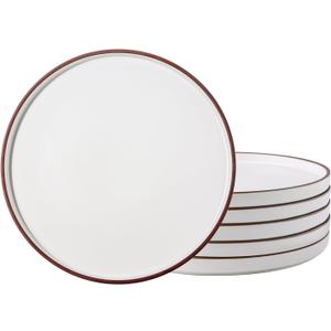 LERATIO Ceramic Plates,8.0 Inch Flat Salad Plates Set of 6,High Edge Modern plates for Kitchen,Microwave & Dishwasher & Oven Safe, Scratch Resistant Dishes Set-Matte White with Rim