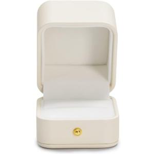 Oirlv Elegant White Ring Box Leather Engagement Ring Box Jewelry Gift Box for Wedding Proposal Velvet Interior Ring Case