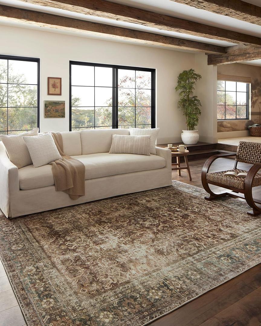 Loloi Magnolia Home by Joanna Gaines Sinclair Collection SIN-01 Rust/Lagoon 7'-6" x 9'-6", .25" Pile Height, Machine Washable, Area Rug