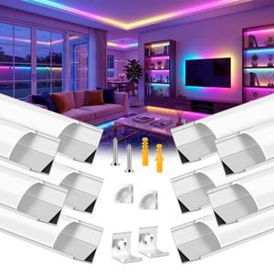 10Pack 3.3FT/1M LED Aluminum Channel V Shape with Milky White Cover Lens for 8/10mm LED Strip Lights,LED Diffuser Channel Even Glow for Living Room,Stairs, Kitchen, Cabinet
