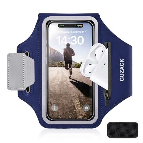 GUZACK Running Armband, Running Holder for iPhone 17 16 15 14 13 Pro Max Plus, Galaxy S25 S24 S23 Fit Up to 6.9 Inches, Gym Workouts Arm Band Case with Key Pockets & Card Slot, Navy Blue
