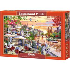 CASTORLAND 1000 Piece Jigsaw Puzzles, Romantic City Sunset, Charming Riverside Terrace, Painterly Landscape, Adult Puzzle, C-104956-2, 26.8 x 18.5 inches