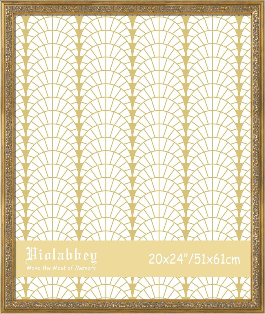 VIOLABBEY 20x24 Gold Frame, Vintage Poster Picture Photo Frames Ornate without Mat for Wall Hanging