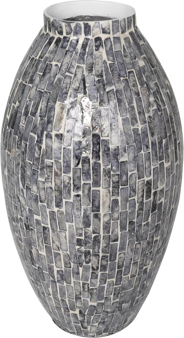 Deco 79 Mother of Pearl Shell Handmade Decorative Vase Mosaic Inspired Centerpiece Vase, Flower Vase for Home Decoration 8" x 8" x 15", Gray