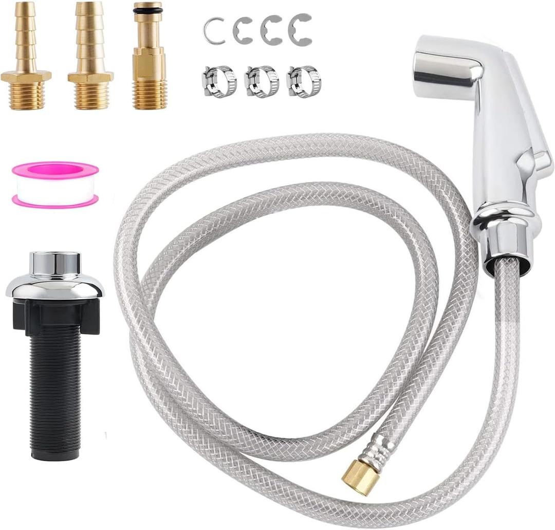 iFealClear Kitchen Sink Side Sprayer, Kitchen Sink Faucet Replacement Parts Compatible with Moen Faucet, Pull Out Sprayer with Hose and Holder, 1/4 inch Sink Connector, 3 Adapters, Chrome