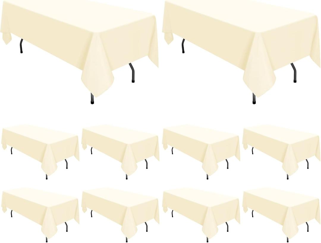 10 Pack Polyester Tablecloth 60 x 102 Inch Beige Polyester Table Cloth for 6 Foot Rectangle Tables, Stain and Wrinkle Resistant Washable Table Cover for Kitchen Wedding Banquet Restaurant Party