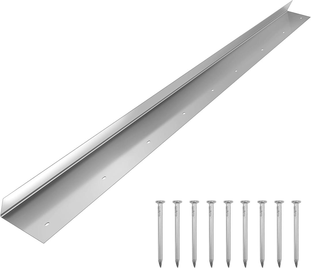 3.2ft Roof Rain Diverter for House, Lengthened Rain Diverter for Roof - Nails Included, Stainless Steel Roof Water Diverter with 6 Holes, Keep The Rain Off Roof Entrance, 1/20" Thick, Pack of 2