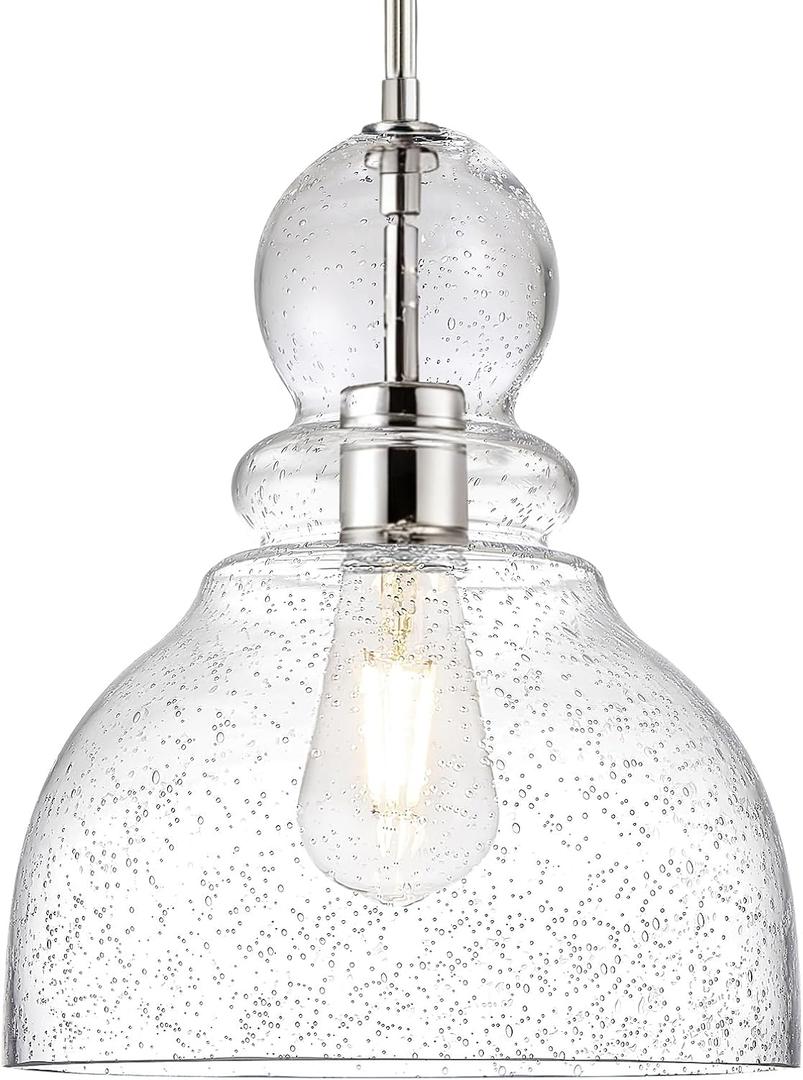 Brushed Nickel Seeded Glass Pendant Light Modern Kitchen light fixture, 10 inches