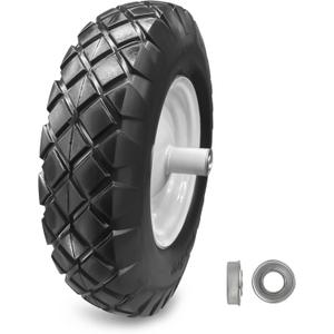 16" Flat Free Solid PU Tire and Wheel, 4.80/4.00-8 PU Airless Tires with 5/8" Ball Bearings 2 Pcs 3/4 Bearings, 6" Centered Hub for Hand Truck/Utility Cart/Dollies/Various Carts(440 Lb Load)